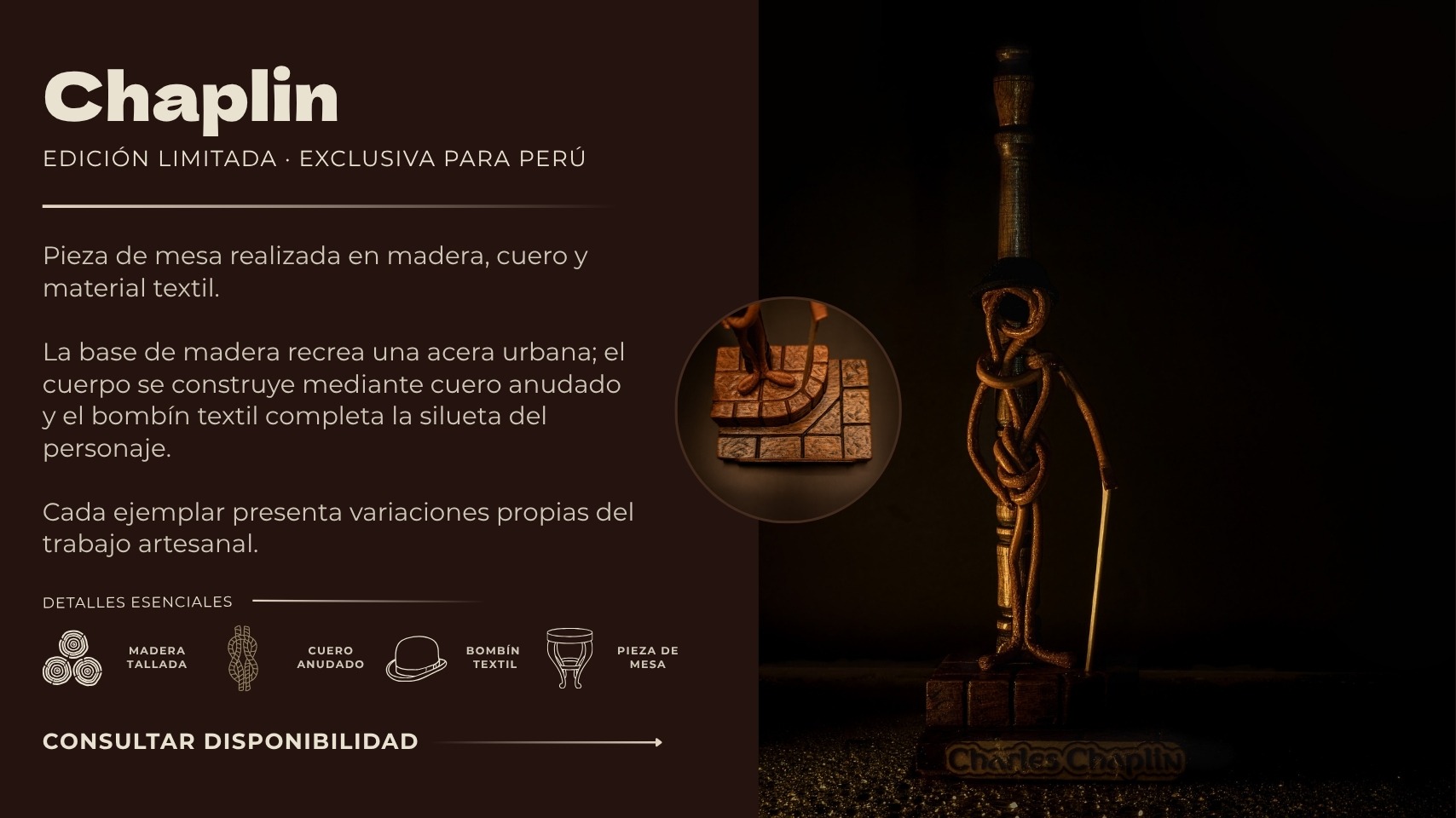 Estatuilla de madera y cuero de Charles Chaplin